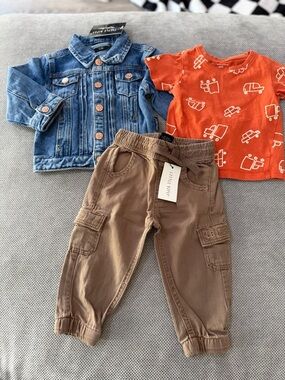 Little Bipsy Denim Jacket Outfit 12-18M Joggers Neutral Set